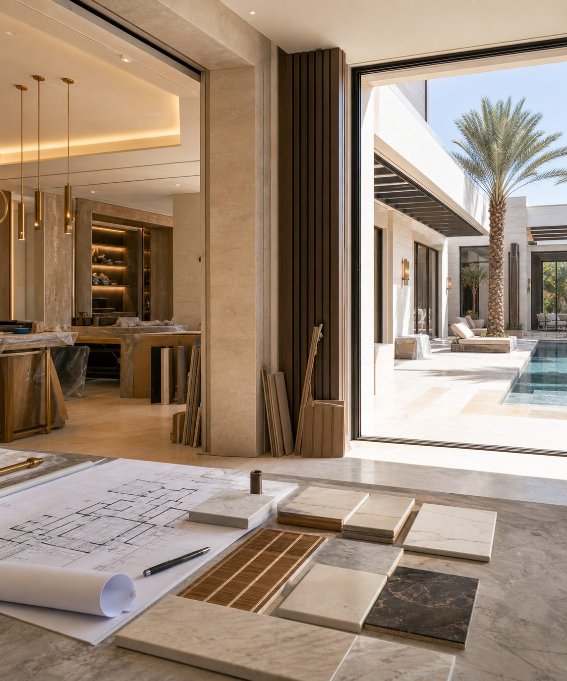 Luxury villa renovation materials prepared for an investment upgrade