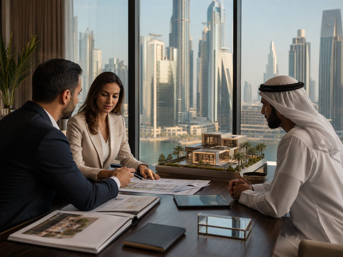 Real estate investment advisors reviewing a premium property opportunity
